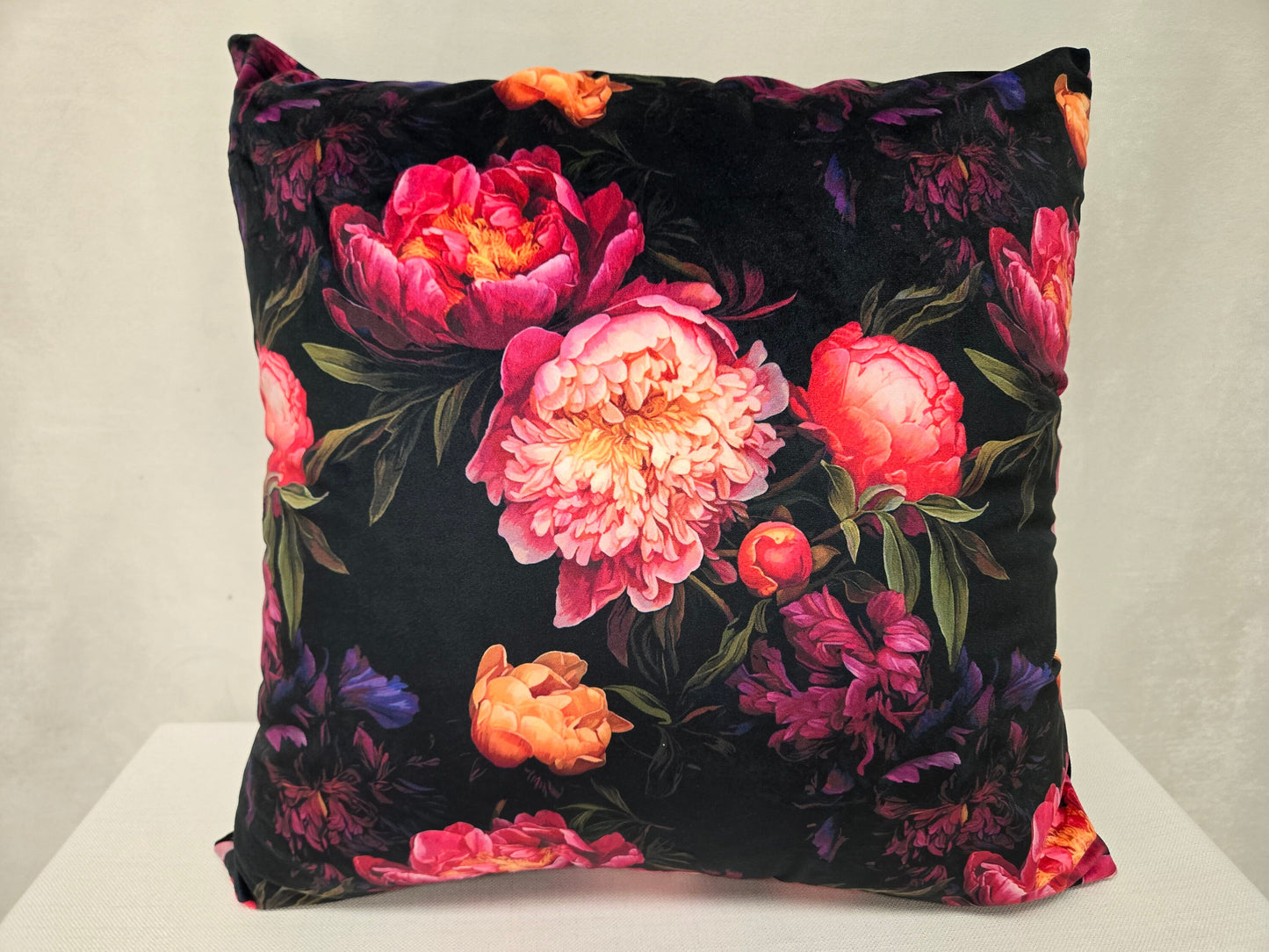 Red, Violet, Purple, Gold, Pink, Floral Plush Velvet Moody Pillow – Decorative Cushion for Sofa, Bed, or Couch – Elegant Home Décor Accent