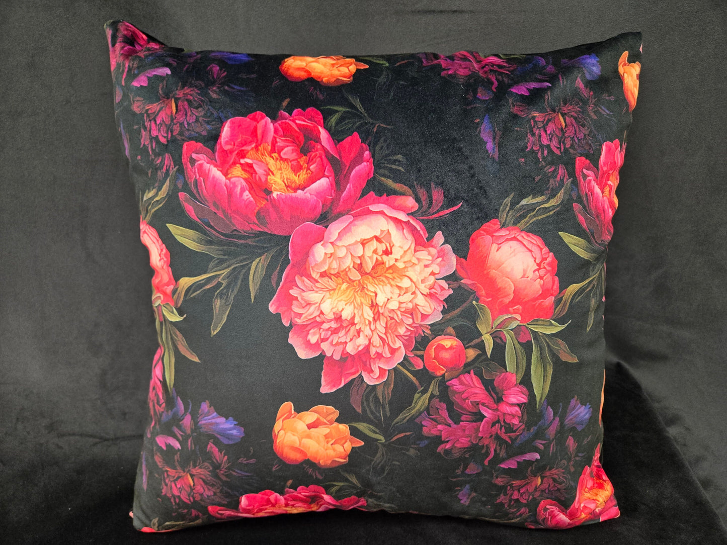 Red, Violet, Purple, Gold, Pink, Floral Plush Velvet Moody Pillow – Decorative Cushion for Sofa, Bed, or Couch – Elegant Home Décor Accent