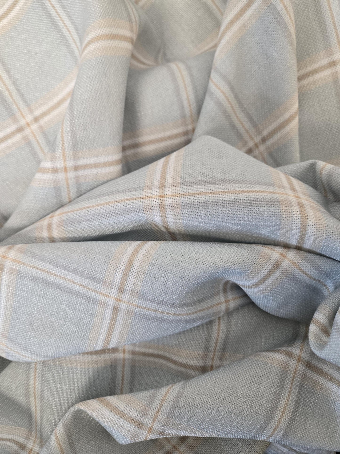 Luxury Nantucket light Blue Plaid Fabric with Thin Orange Stripe – Perfect for Drapery, Upholstery, Pillows, and Tablecloths