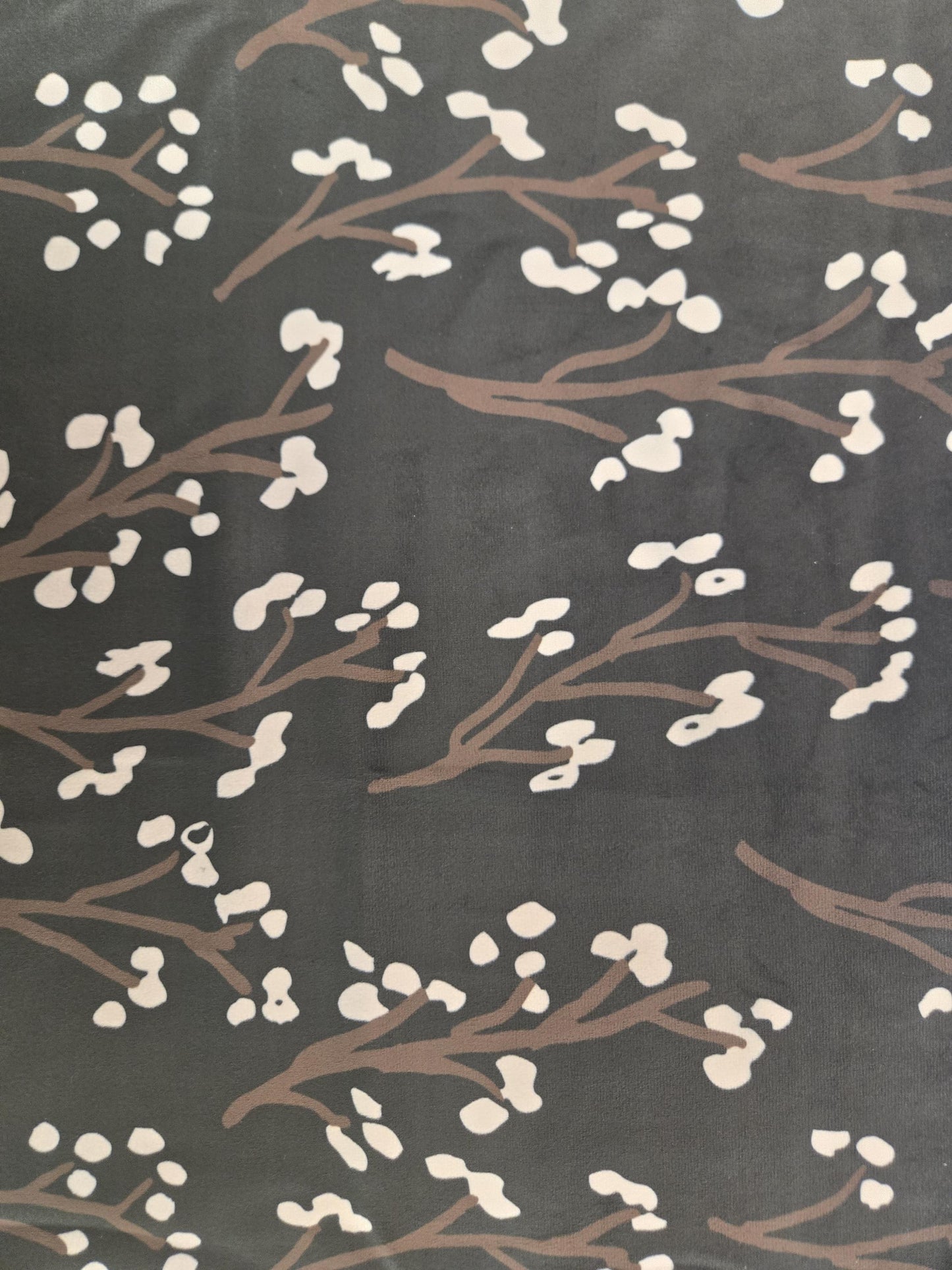 Japanese Fabric - Tree Design on Velvet - Black, White & Brown - Plush Velvet 60" Wide