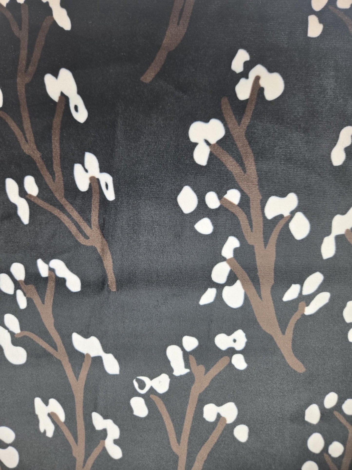 Japanese Fabric - Tree Design on Velvet - Black, White & Brown - Plush Velvet 60" Wide
