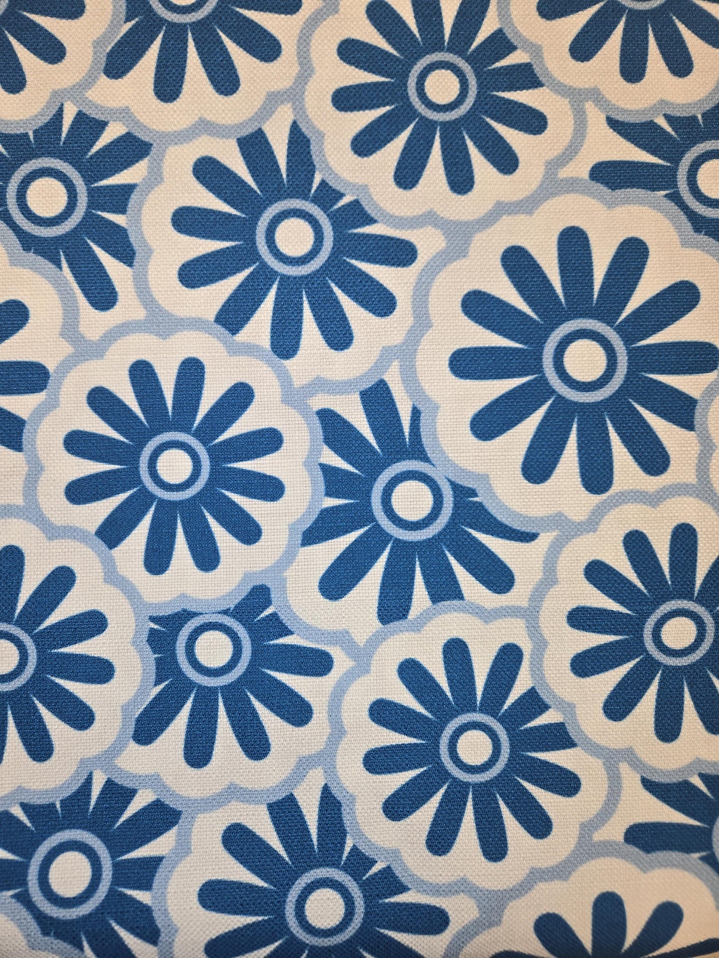 Retro Blue Flower Print – Spandex, Upholstery, Curtains, Polyknit – Perfect for Clothing & Home Décor