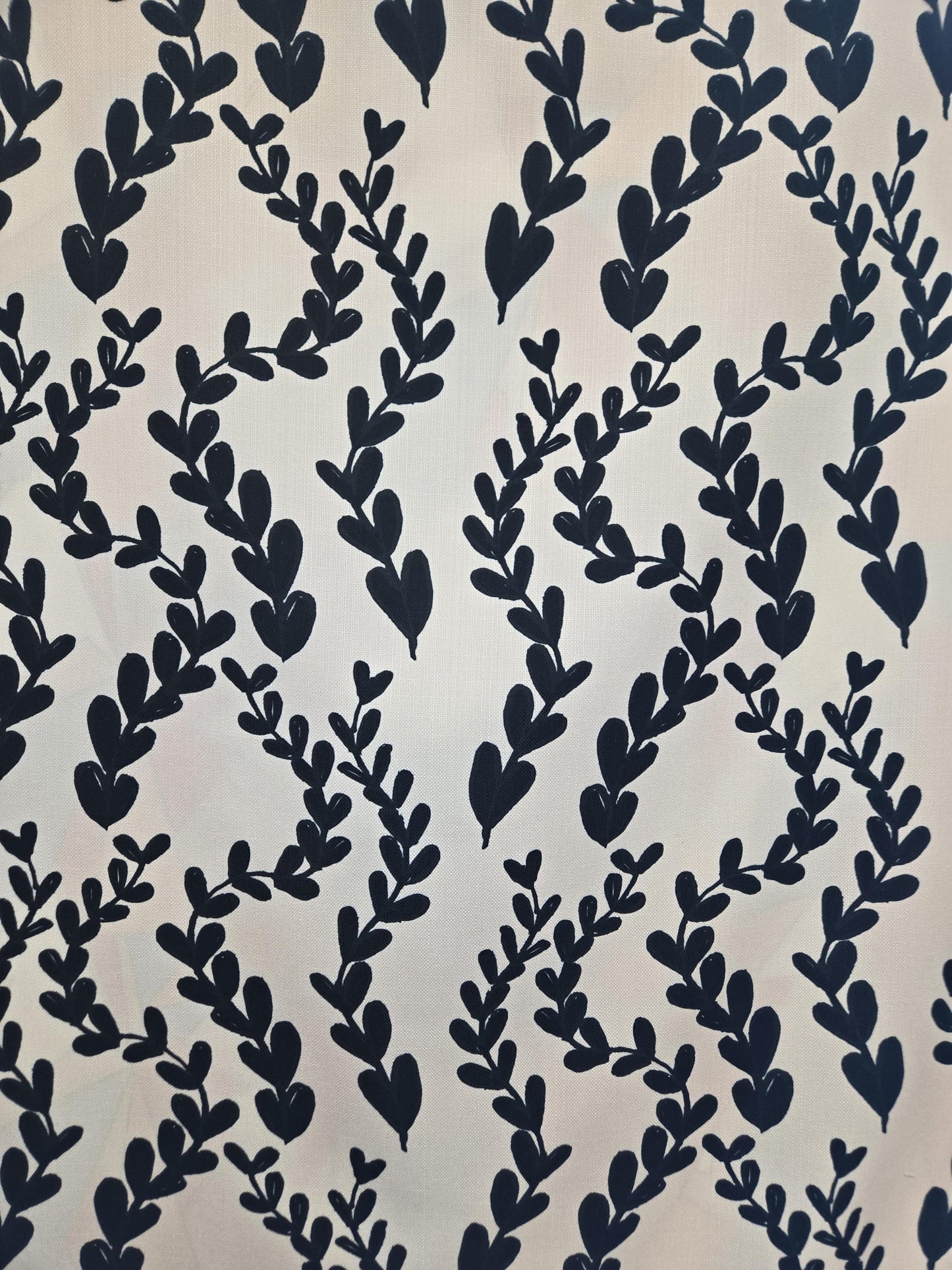 Modern Black & White Heart Vine Fabric – Stylish, Chic for Drapery, Upholstery, Crafts