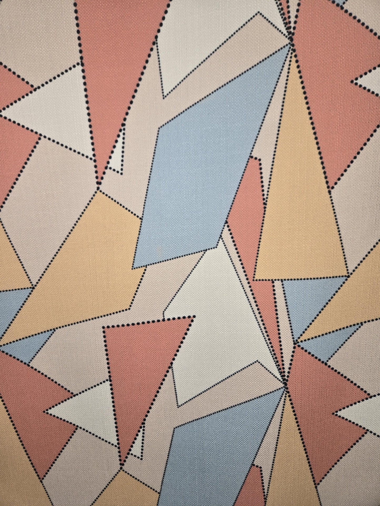 Modern Retro Geometric Fabric – Blue, Yellow, White, Pastel Red | Triangle & Quadrilateral Design