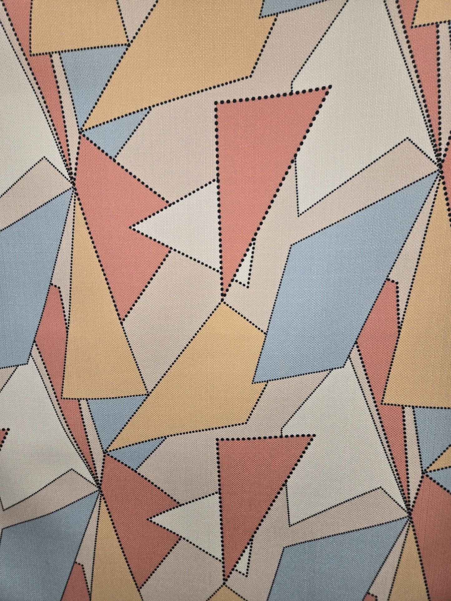 Modern Retro Geometric Fabric – Blue, Yellow, White, Pastel Red | Triangle & Quadrilateral Design