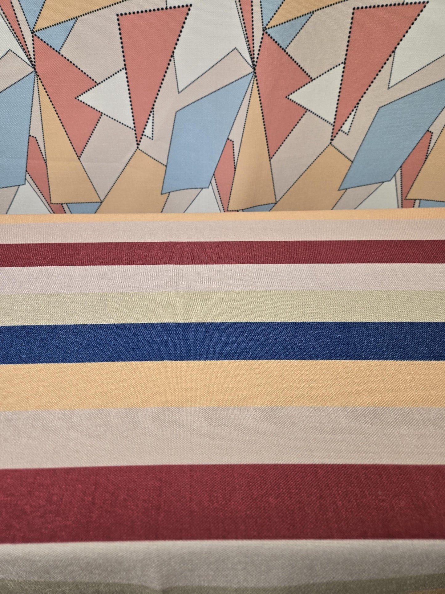 Bold Striped Fabric – Red, Beige, Green, Orange, Taupe | Modern Classic Design | Soft Linen Look