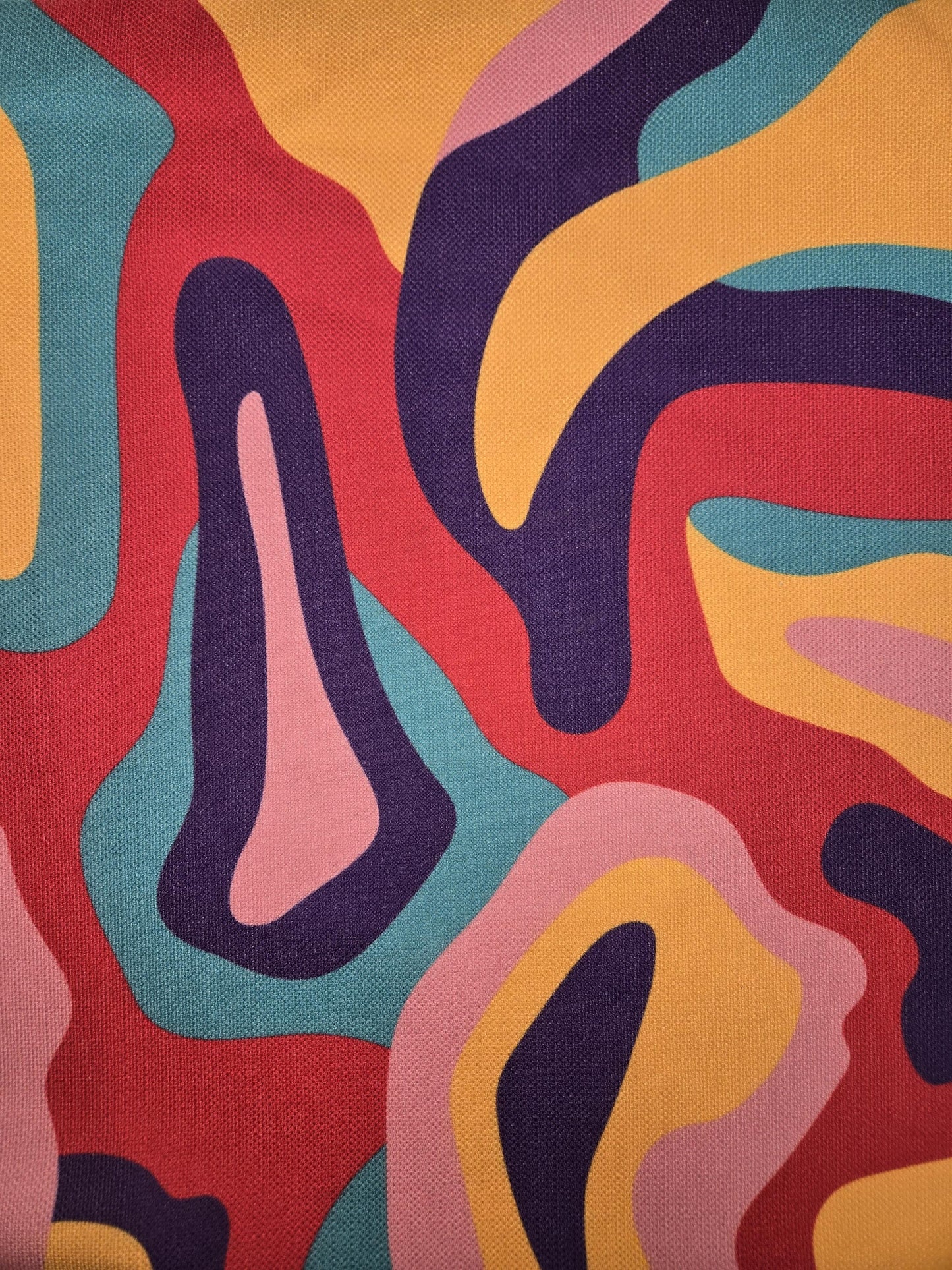 Colorful Modern Retro Fabric – Red, Pink, Purple, Yellow & Green | Faux Linen, 60” Wide