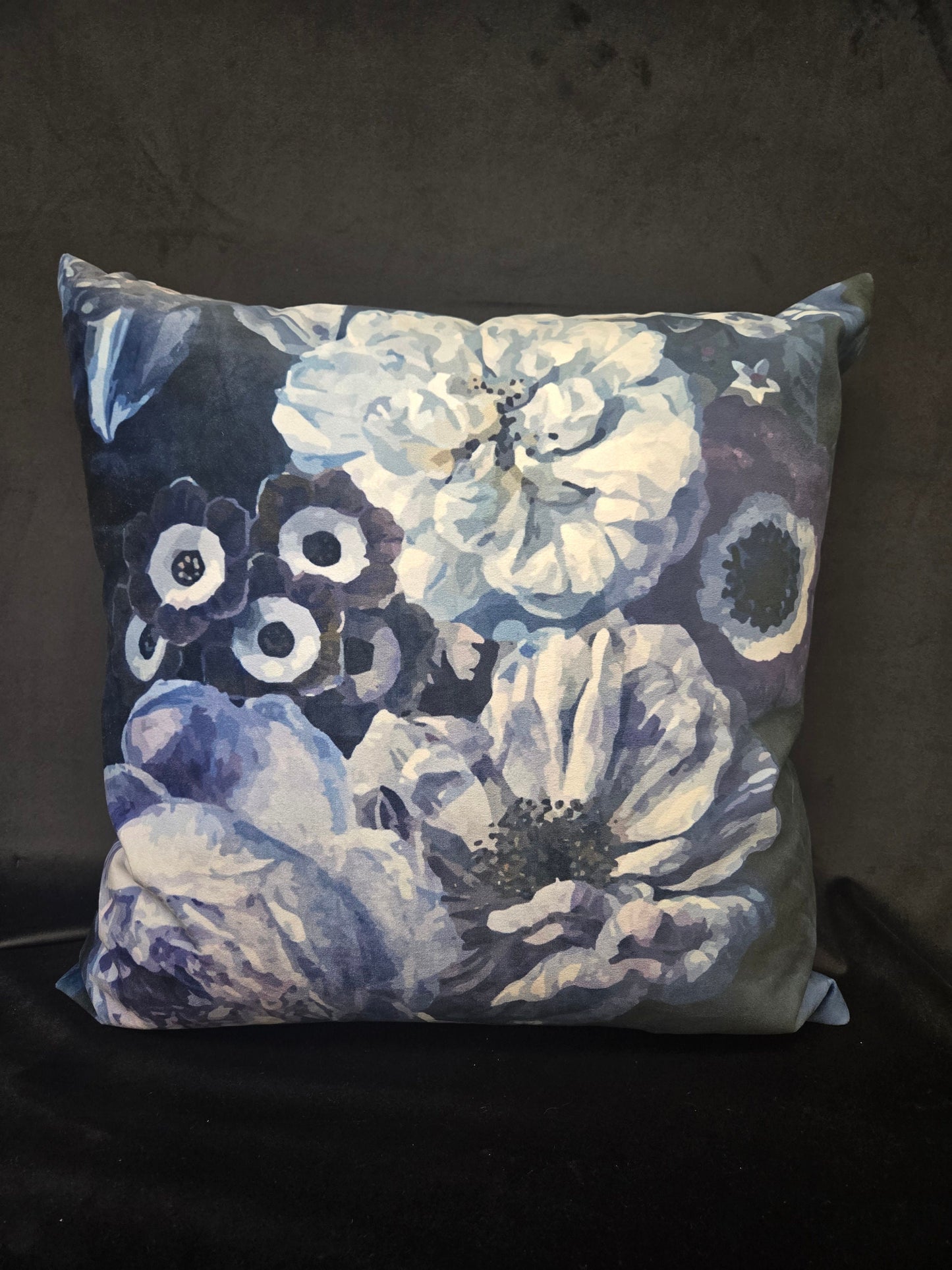Blue, White, and Purple Floral Plush Velvet Pillow – Decorative Cushion for Sofa, Bed, or Couch – Elegant Home Décor Accent