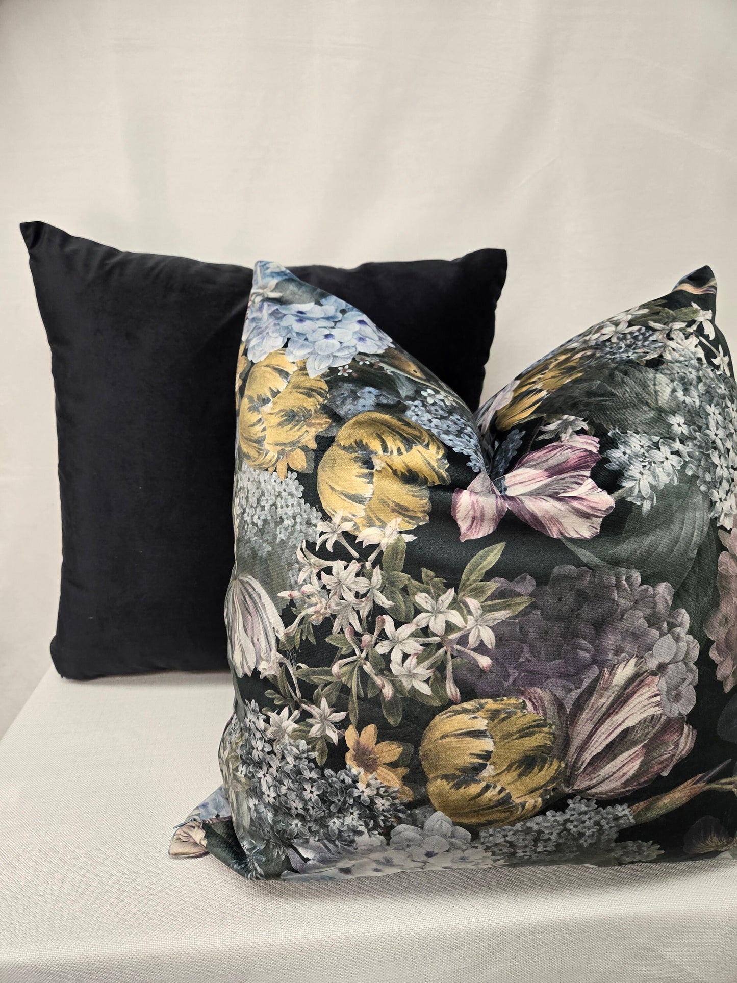 Floral Velvet Pillow Cover | Green, Purple, Yellow Blue | Decorative Plush Cushion for Sofa, Bed, or Couch | Elegant Home Décor Accent