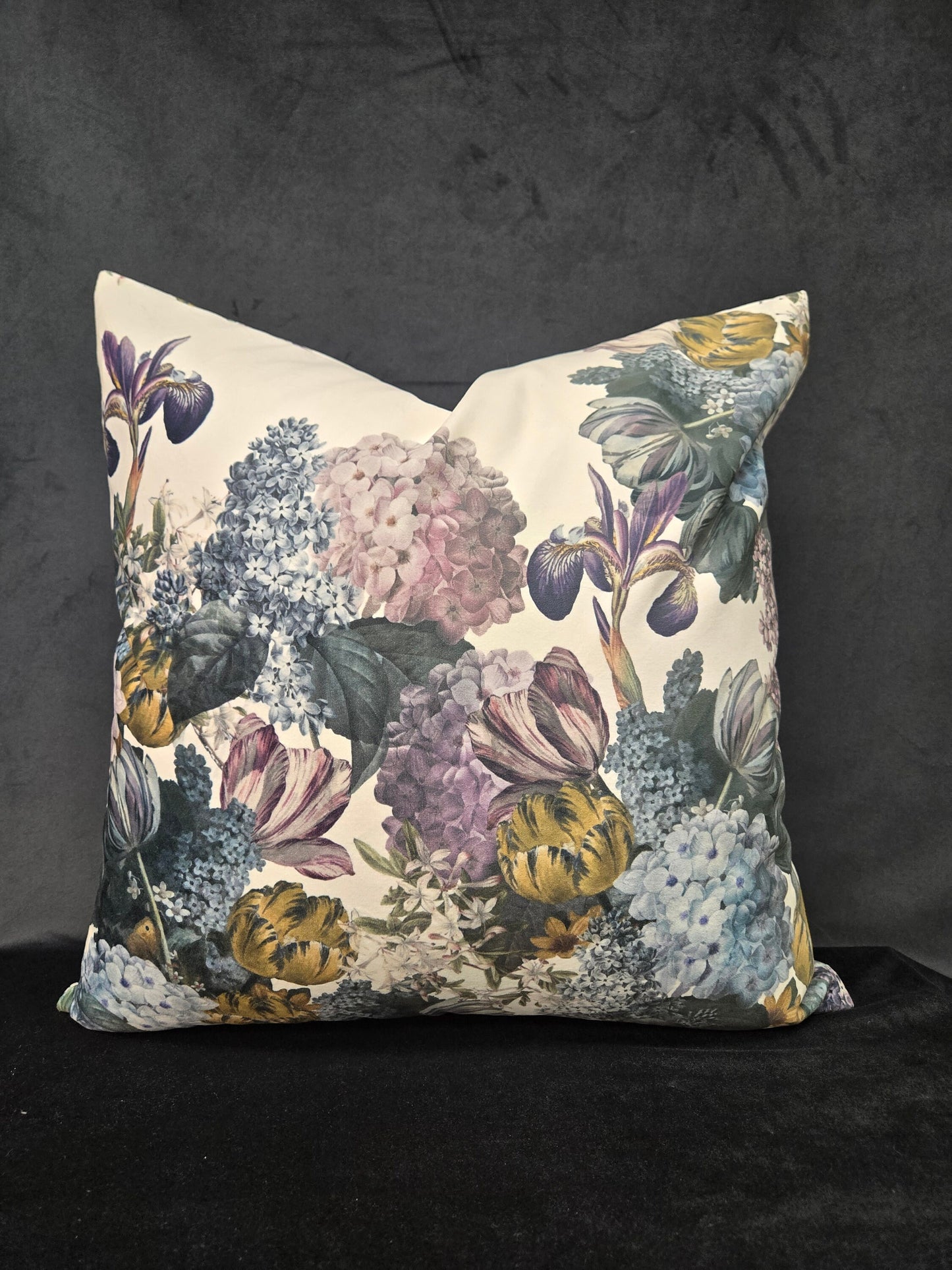 White Floral Throw Pillow – Purple, Yellow, Blue, Green | Luxurious Plush Velvet Accent Cushion, 22 X 22, Made in Canada