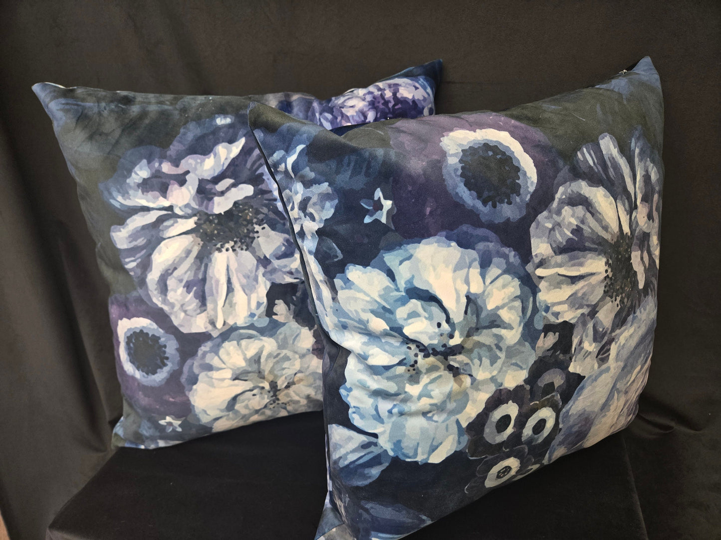 Blue, White, and Purple Floral Plush Velvet Pillow – Decorative Cushion for Sofa, Bed, or Couch – Elegant Home Décor Accent