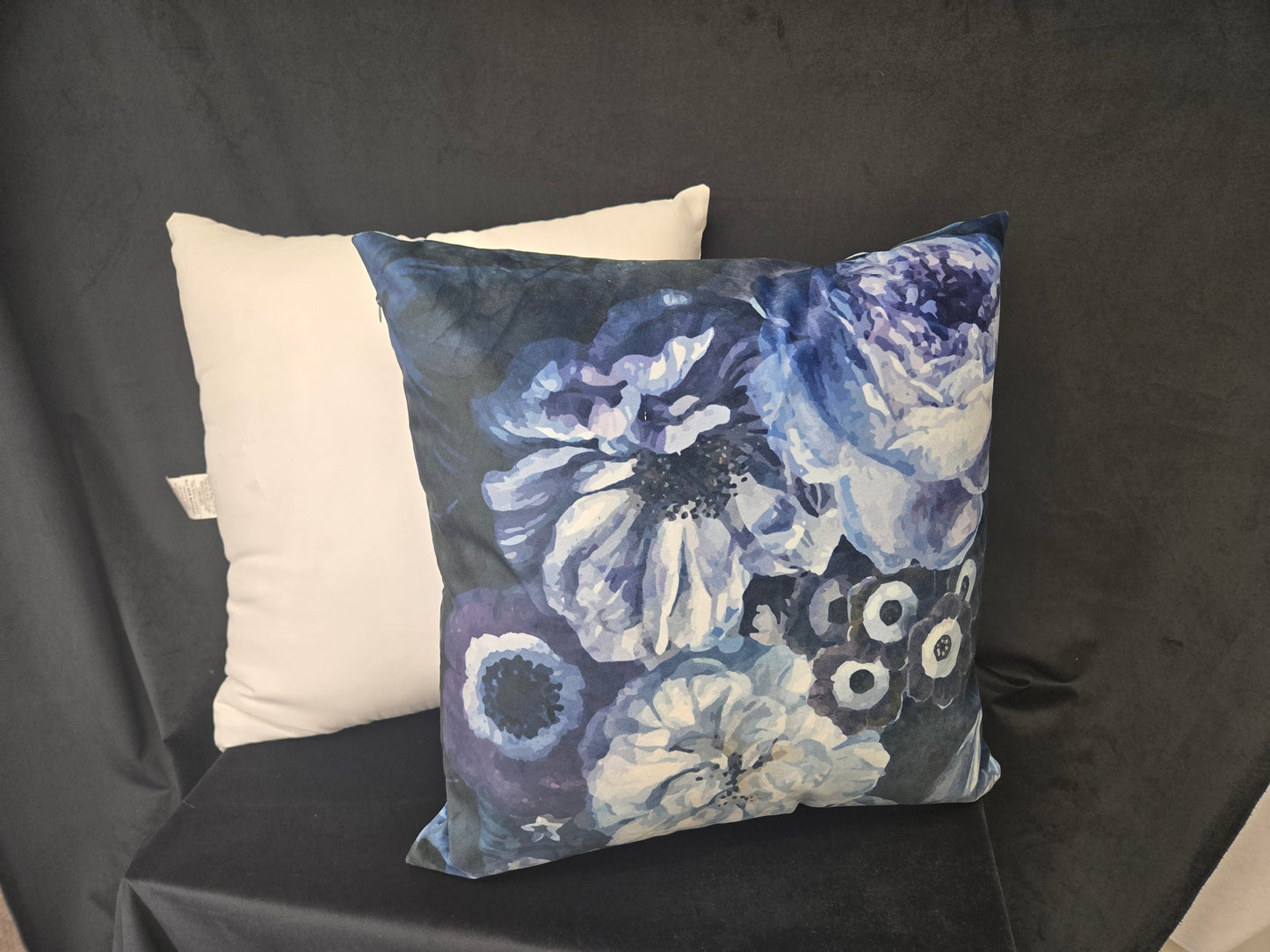 Blue, White, and Purple Floral Plush Velvet Pillow – Decorative Cushion for Sofa, Bed, or Couch – Elegant Home Décor Accent