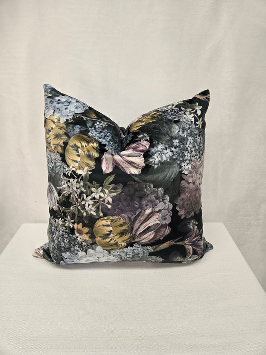 Floral Velvet Pillow Cover | Green, Purple, Yellow Blue | Decorative Plush Cushion for Sofa, Bed, or Couch | Elegant Home Décor Accent