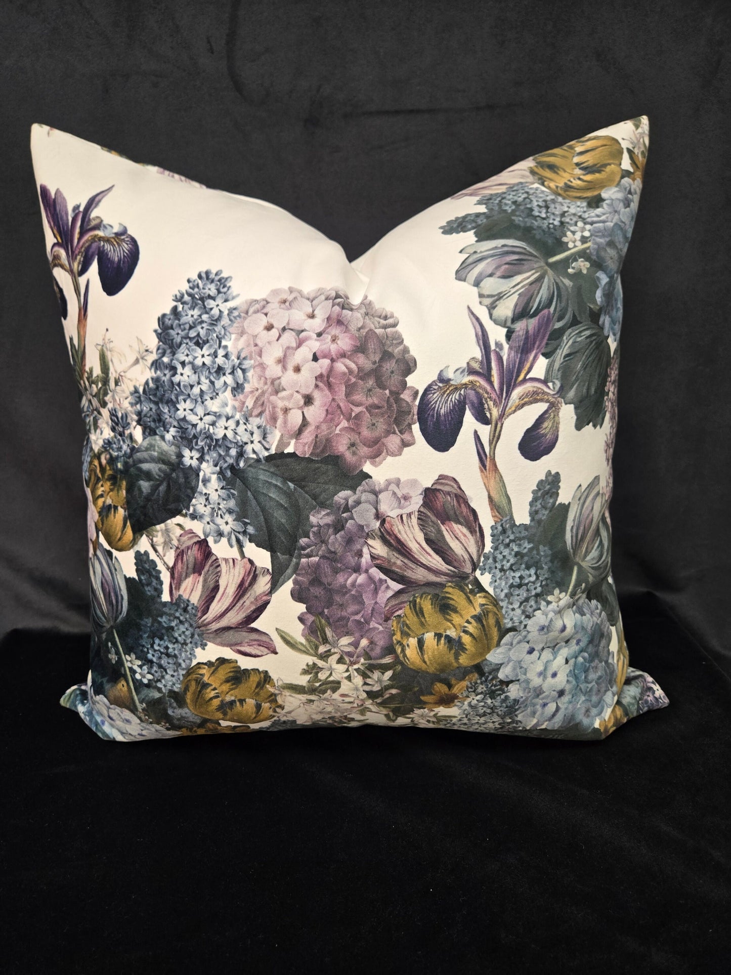 White Floral Throw Pillow – Purple, Yellow, Blue, Green | Luxurious Plush Velvet Accent Cushion, 22 X 22, Made in Canada
