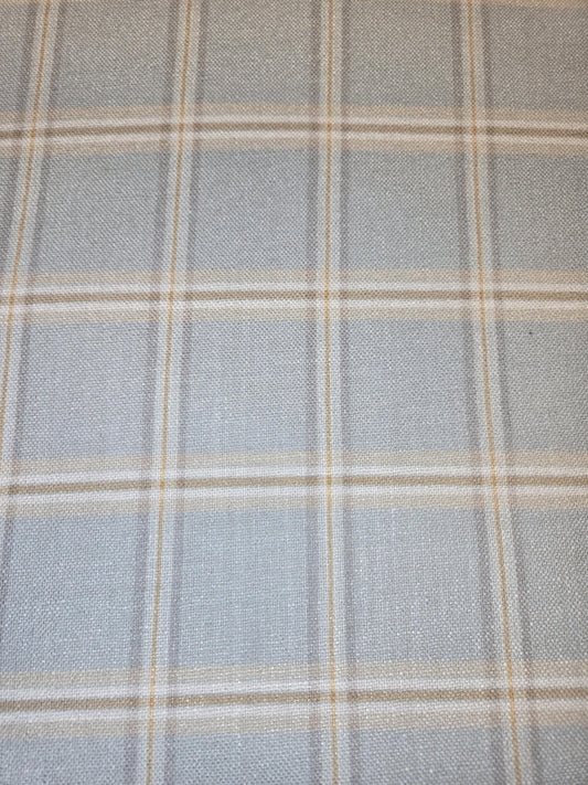 Luxury Nantucket light Blue Plaid Fabric with Thin Orange Stripe – Perfect for Drapery, Upholstery, Pillows, and Tablecloths