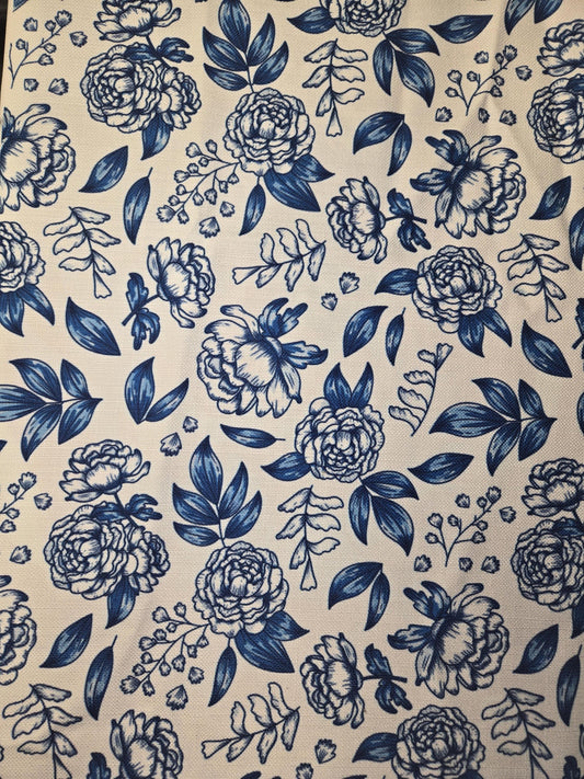 Blue Floral Fabric by the Yard -  Blue Flower Print - Upholstery, Drapery & DIY Sewing Fabric for Pillows and Curtains.