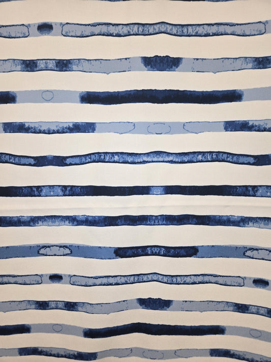 Blue Wavy Line Print – Poly Faux Linen – Perfect for Upholstery, Curtains, and Home Décor