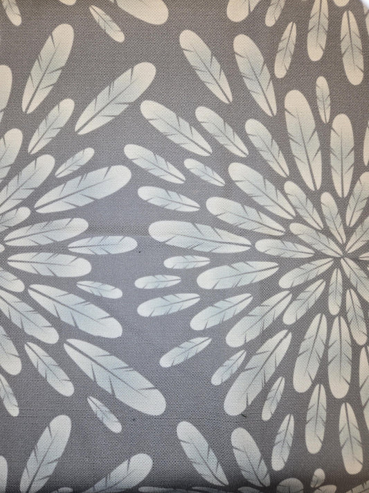 Grey-Blue Feather Design – Elegant & Native-Inspired Print for Upholstery and Faux Linen
