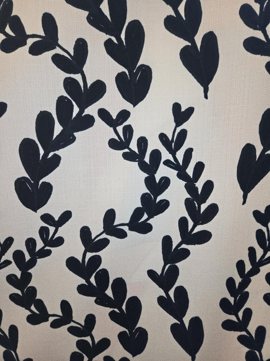 Modern Black & White Heart Vine Fabric – Stylish, Chic for Drapery, Upholstery, Crafts