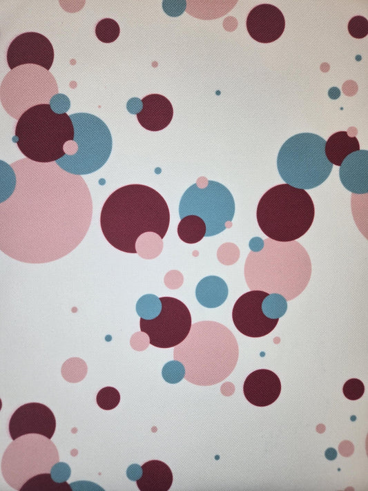 Vibrant Pink, Teal & Red Bubbles Fabric – Faux Linen, Durable, Kids Room, Chic