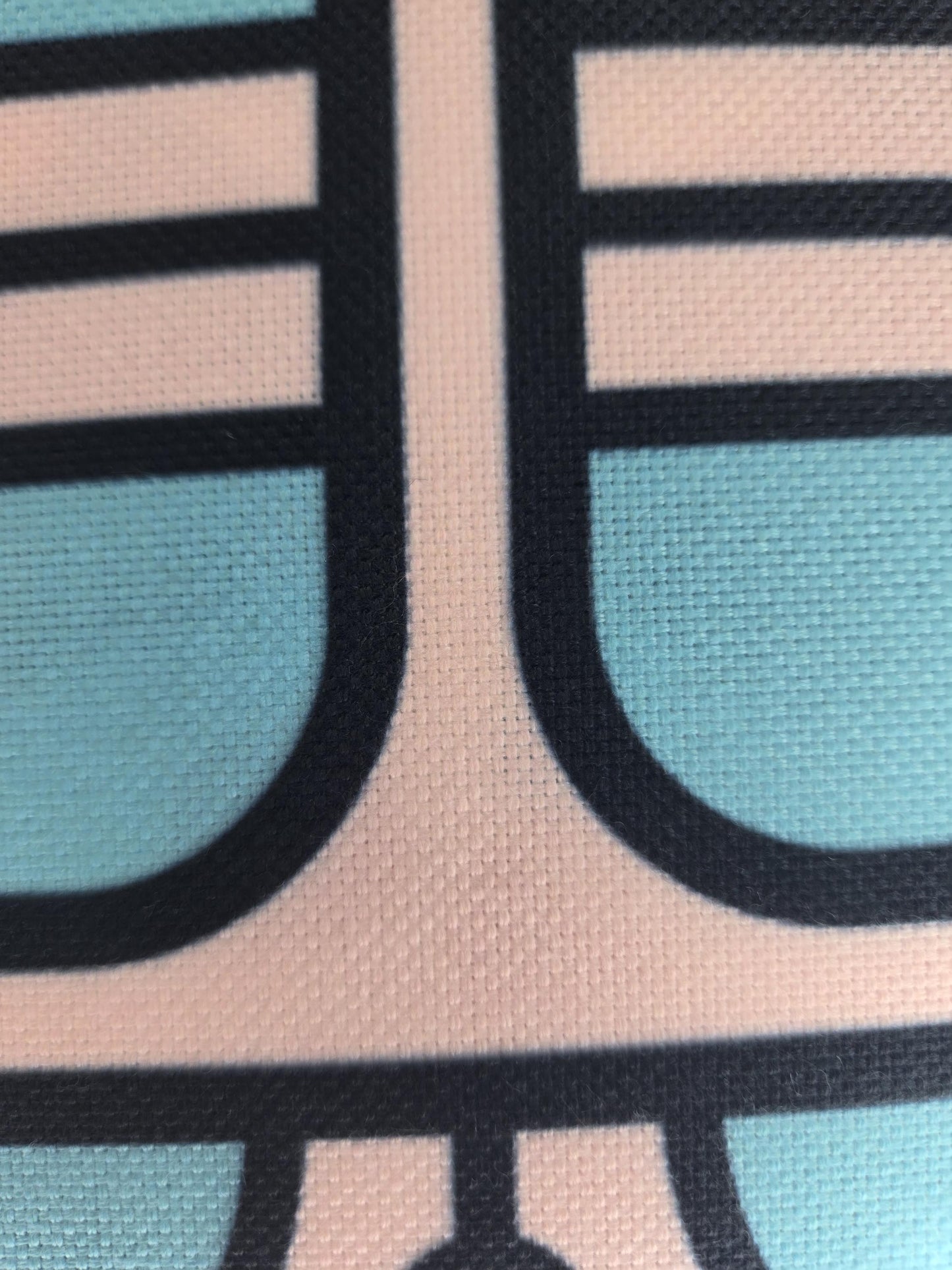 Retro Geometric Fabric – Blue, Red & Pink | Faux Linen, 60” Wide, Durable