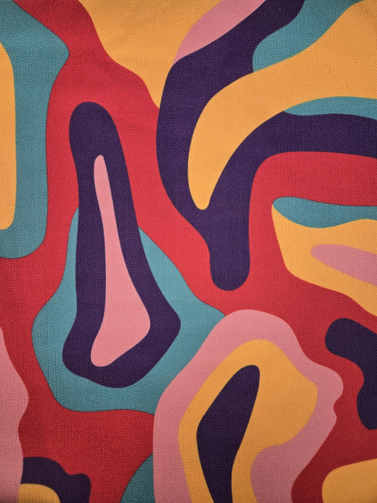 Colorful Modern Retro Fabric – Red, Pink, Purple, Yellow & Green | Faux Linen, 60” Wide